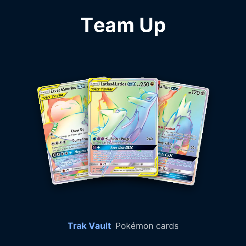 Team Up Pokémon cards: Eevee & Snorlax-GX, Latias & Latios-GX and Cobalion-GX