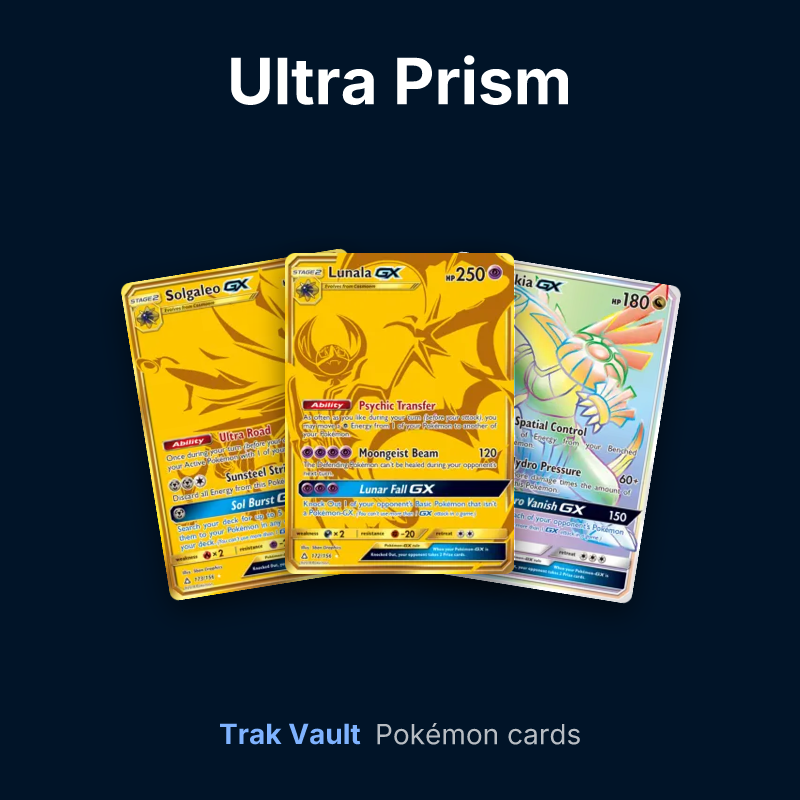 Ultra Prism Pokémon cards: Solgaleo-GX, Lunala-GX and Palkia-GX