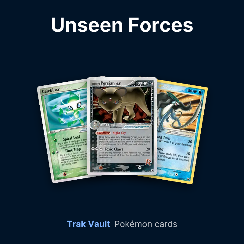 Unseen Forces Pokémon cards: Celebi ex, Rocket's Persian ex and Suicune ★