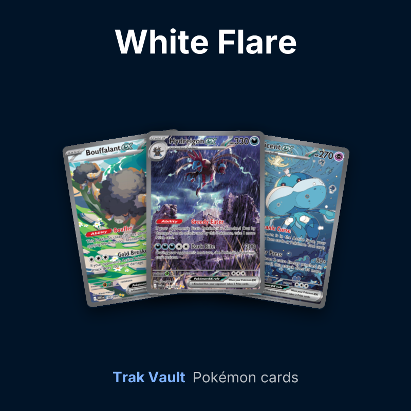 White Flare Pokémon cards: Bouffalant ex, Hydreigon ex and Jellicent ex
