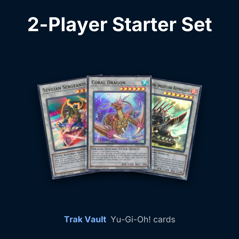 2-Player Starter Set Yu-Gi-Oh! cards: Stygian Sergeants, Coral Dragon and Rampaging Smashtank Rhynosaber