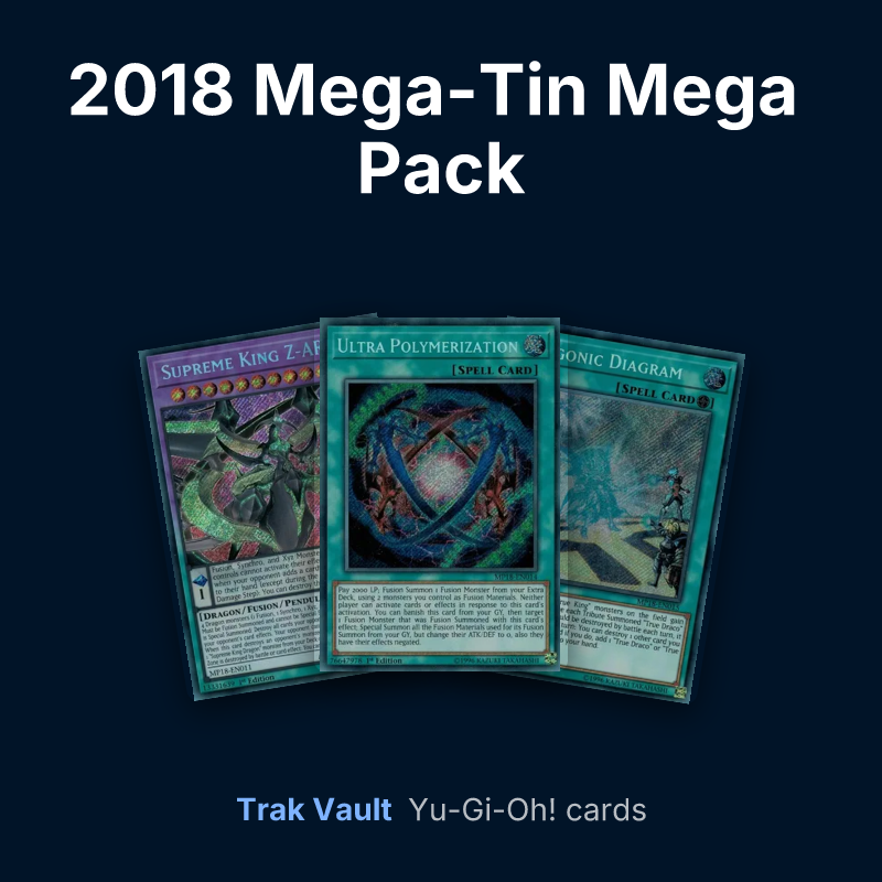 2018 Mega-Tin Mega Pack Yu-Gi-Oh! cards: Supreme King Z-ARC, Ultra Polymerization and Dragonic Diagram