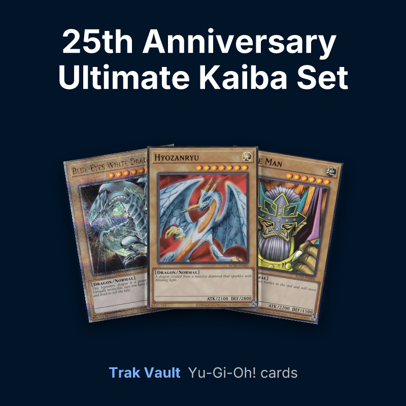 25th Anniversary Ultimate Kaiba Set Yu-Gi-Oh! cards: Blue-Eyes White Dragon, Hyozanryu and Judge Man