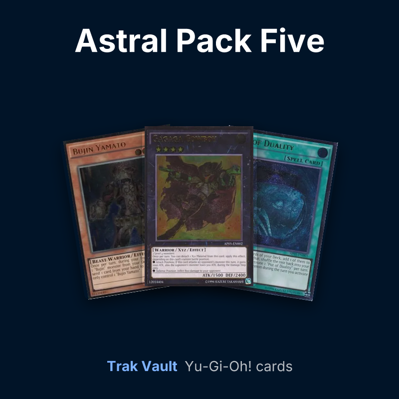Astral Pack Five Yu-Gi-Oh! cards: Bujin Yamato, Gagaga Cowboy and Pot of Duality