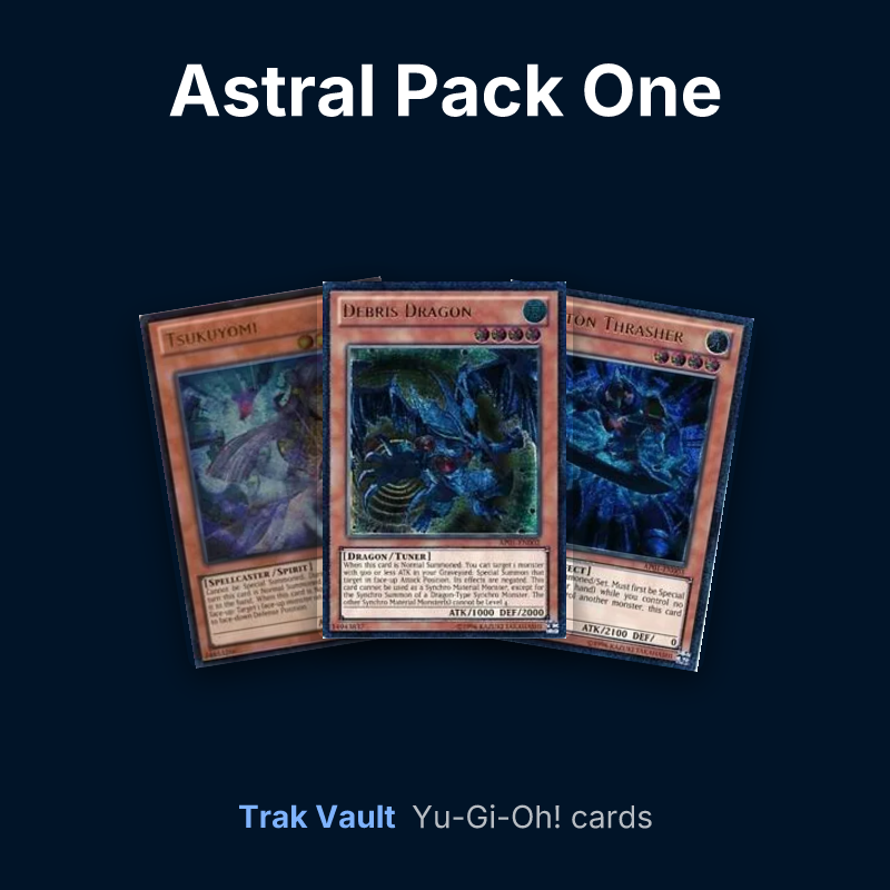 Astral Pack One Yu-Gi-Oh! cards: Tsukuyomi, Debris Dragon and Photon Thrasher