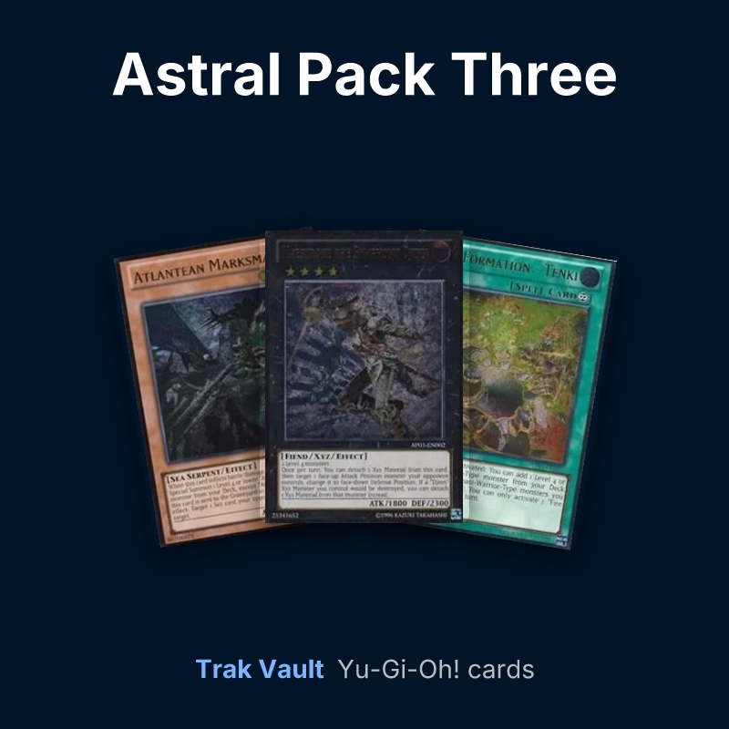 Astral Pack Three Yu-Gi-Oh! cards: Atlantean Marksman, Maestroke the Symphony Djinn and Fire Formation - Tenki