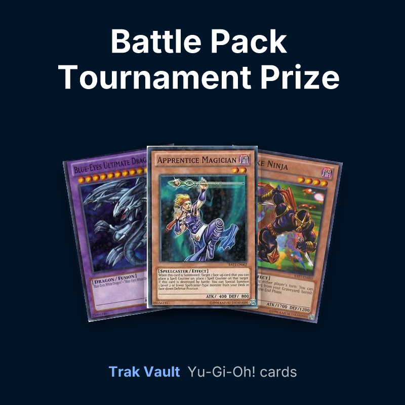 Battle Pack Tournament Prize Cards Yu-Gi-Oh! cards: Blue-Eyes Ultimate Dragon, Apprentice Magician and Strike Ninja