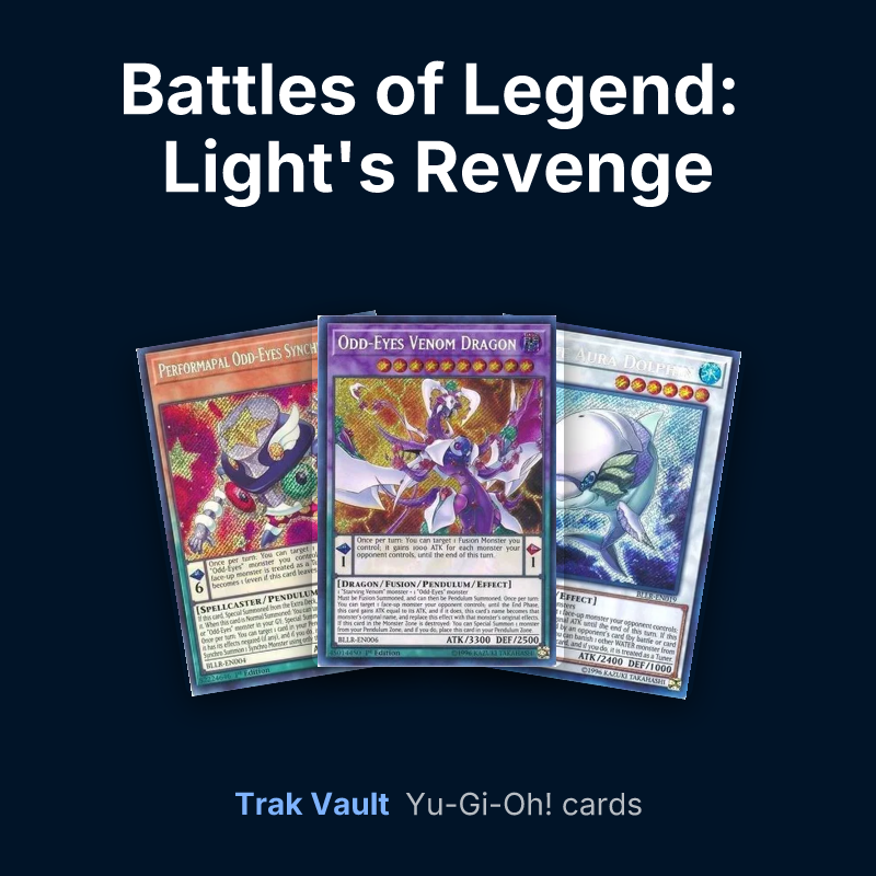 Battles of Legend: Light's Revenge Yu-Gi-Oh! cards: Performapal Odd-Eyes Synchron, Odd-Eyes Venom Dragon and White Aura Dolphin