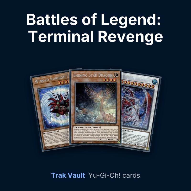 Battles of Legend: Terminal Revenge Yu-Gi-Oh! cards: Winged Kuriboh LV6, Shining Star Dragon and Lancea, Ancestral Dragon of the Ice Mountain