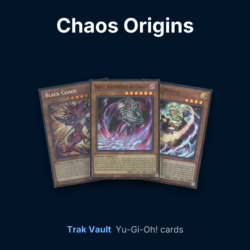 Chaos Origins Yu-Gi-Oh! cards: Black Chaos, Skull Archfiend of Chaos and Celtic Mystic