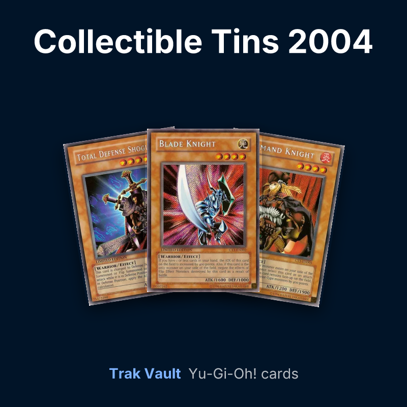 Collectible Tins 2004 Yu-Gi-Oh! cards: Total Defense Shogun, Blade Knight and Command Knight