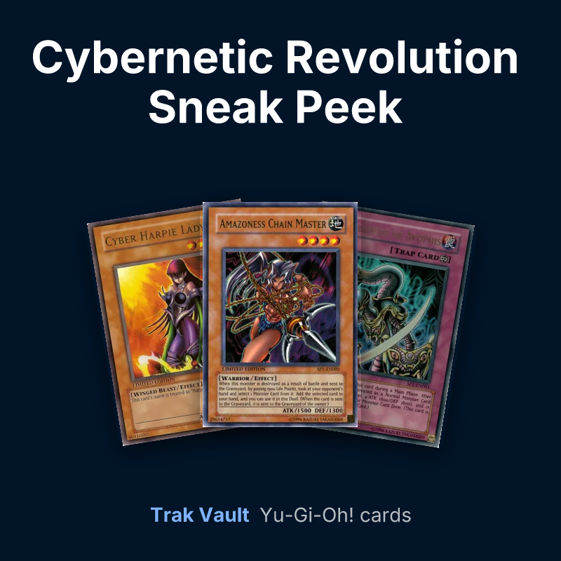 Cybernetic Revolution Sneak Peek Participation Card Yu-Gi-Oh! cards: Cyber Harpie Lady, Amazoness Chain Master and Embodiment of Apophis