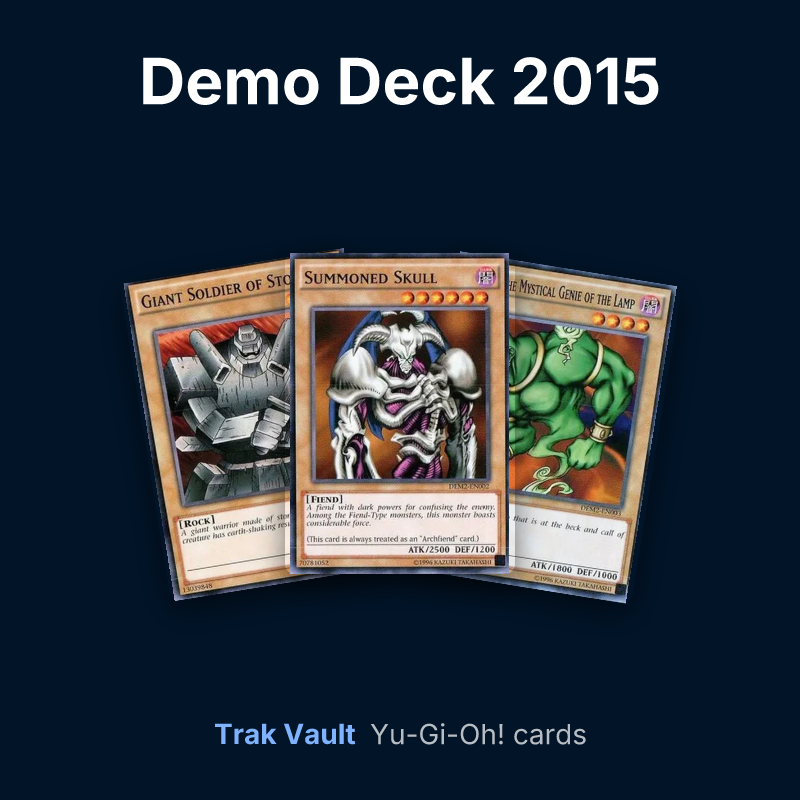Demo Deck 2015 Yu-Gi-Oh! cards: Giant Soldier of Stone, Summoned Skull and La Jinn the Mystical Genie of the Lamp