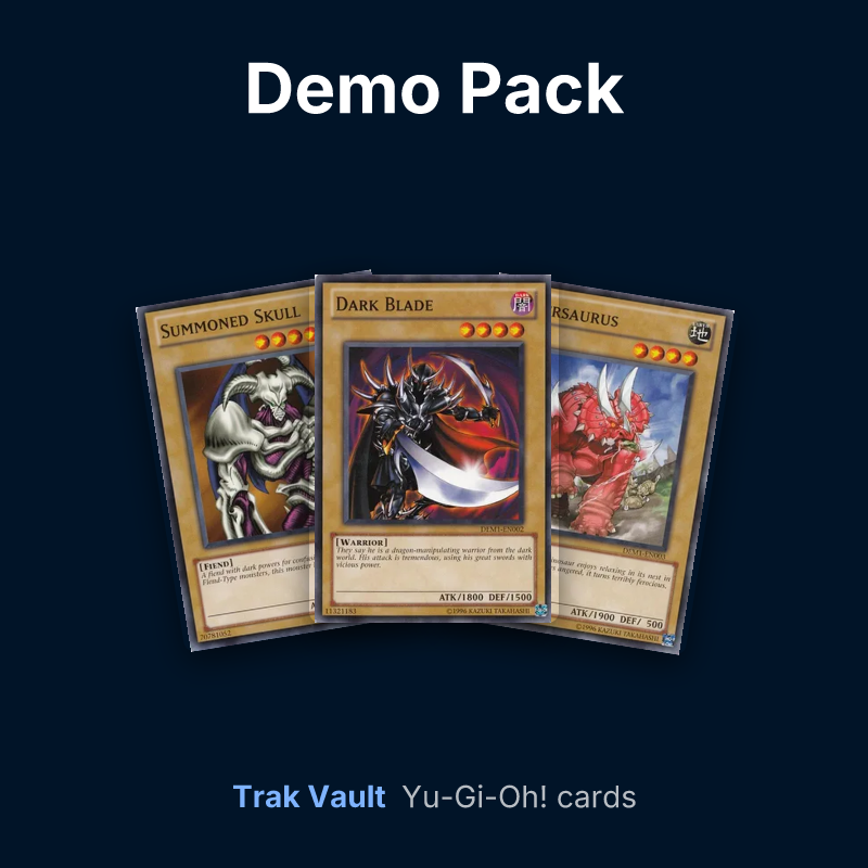 Demo Pack Yu-Gi-Oh! cards: Summoned Skull, Dark Blade and Sabersaurus