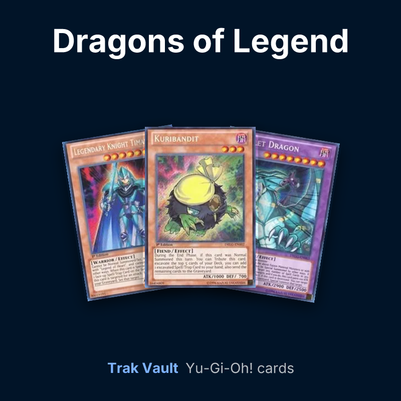 Dragons of Legend Yu-Gi-Oh! cards: Legendary Knight Timaeus, Kuribandit and Amulet Dragon