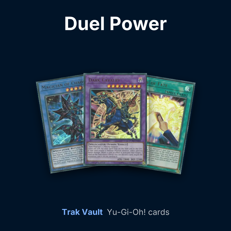 Duel Power Yu-Gi-Oh! cards: Magician of Chaos, Dark Cavalry and Draw of Fate