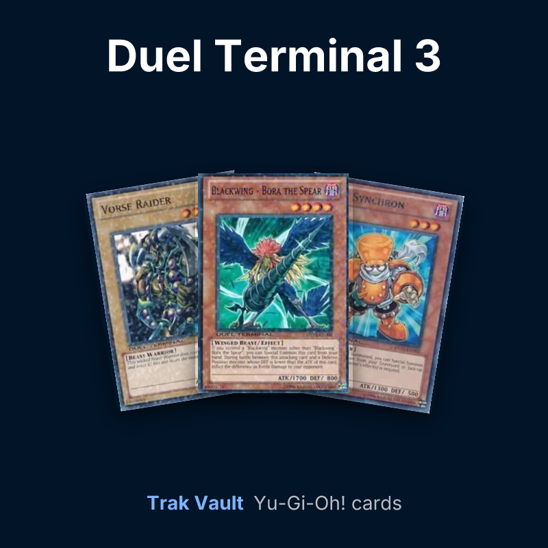 Duel Terminal 3 Yu-Gi-Oh! cards: Vorse Raider, Blackwing - Bora the Spear and Junk Synchron