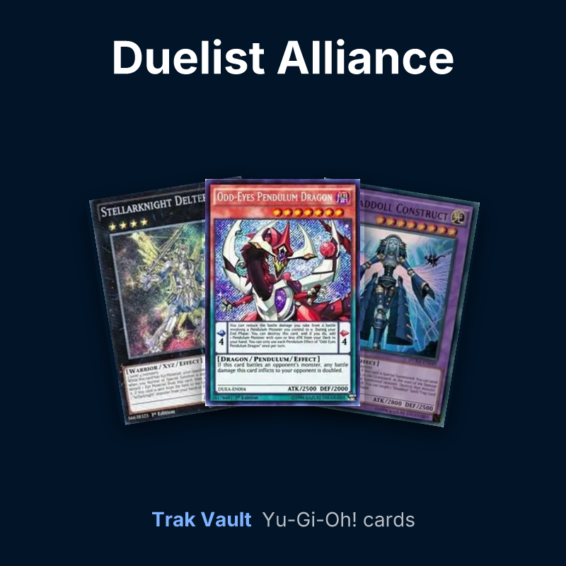 Duelist Alliance Yu-Gi-Oh! cards: Stellarknight Delteros, Odd-Eyes Pendulum Dragon and El Shaddoll Construct