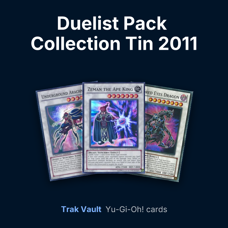 Duelist Pack Collection Tin 2011 Yu-Gi-Oh! cards: Underground Arachnid, Zeman the Ape King and Hundred Eyes Dragon