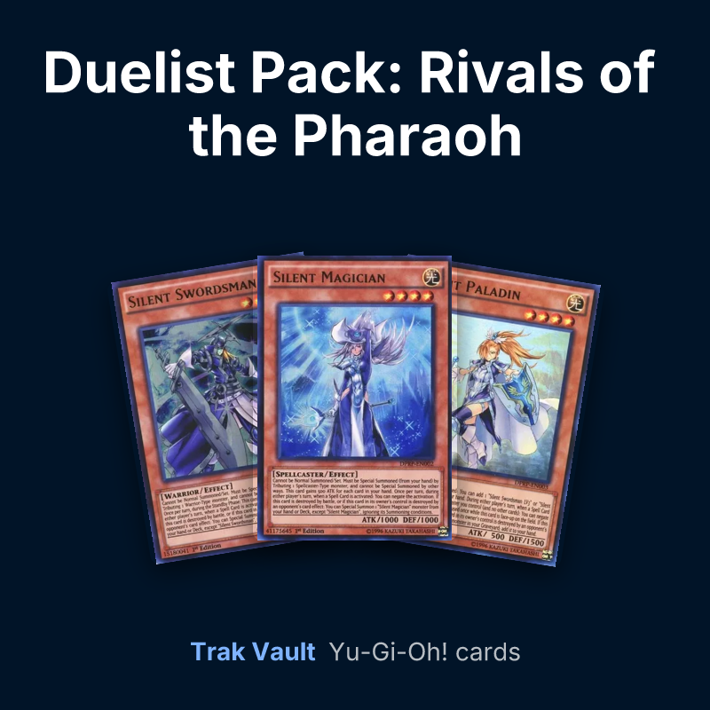 Duelist Pack: Rivals of the Pharaoh Yu-Gi-Oh! cards: Silent Swordsman, Silent Magician and Silent Paladin
