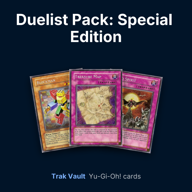 Duelist Pack: Special Edition Yu-Gi-Oh! cards: Blockman, Treasure Map and Hero Spirit