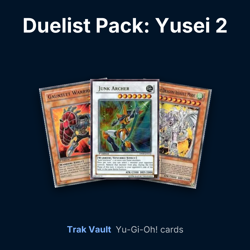 Duelist Pack: Yusei 2 Yu-Gi-Oh! cards: Gauntlet Warrior, Junk Archer and Stardust Dragon/Assault Mode
