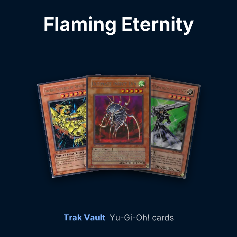 Flaming Eternity Yu-Gi-Oh! cards: Sacred Phoenix of Nephthys, Ultimate Insect LV5 and Silent Swordsman LV5