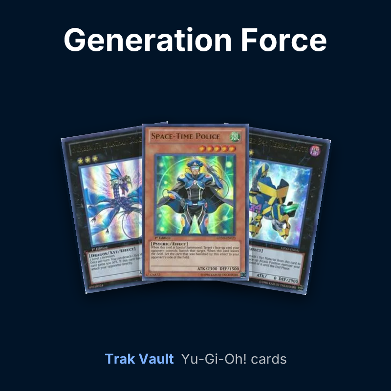 Generation Force Yu-Gi-Oh! cards: Number 17: Leviathan Dragon, Space-Time Police and Number 34: Terror-Byte