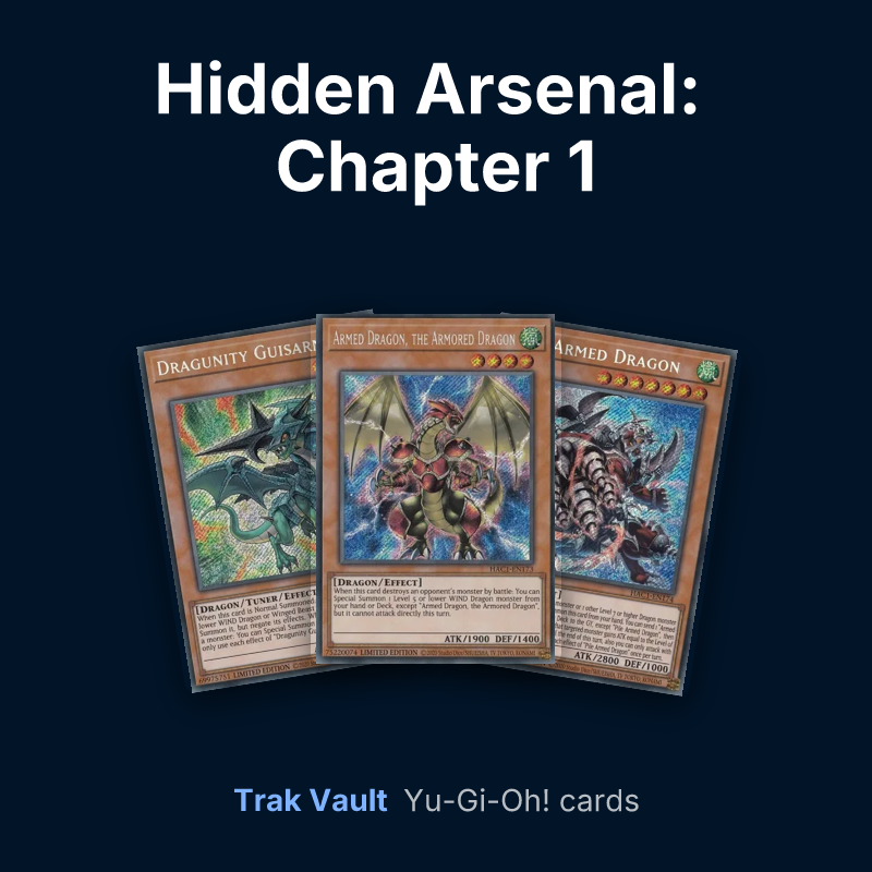 Hidden Arsenal: Chapter 1 Yu-Gi-Oh! cards: Dragunity Guisarme, Armed Dragon, the Armored Dragon and Pile Armed Dragon