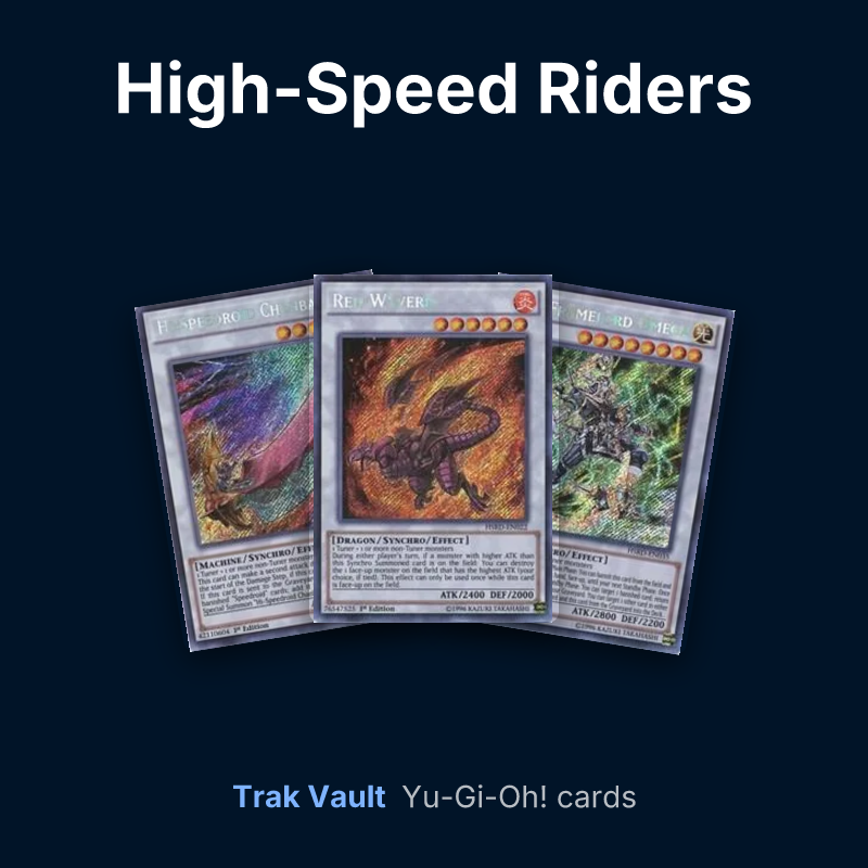 High-Speed Riders Yu-Gi-Oh! cards: Hi-Speedroid Chanbara, Red Wyvern and PSY-Framelord Omega