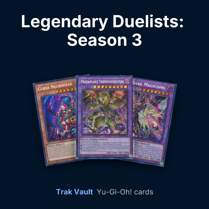 Legendary Duelists: Season 3 Yu-Gi-Oh! cards: Curse Necrofear, Predaplant Triphyoverutum and The Dark Magicians