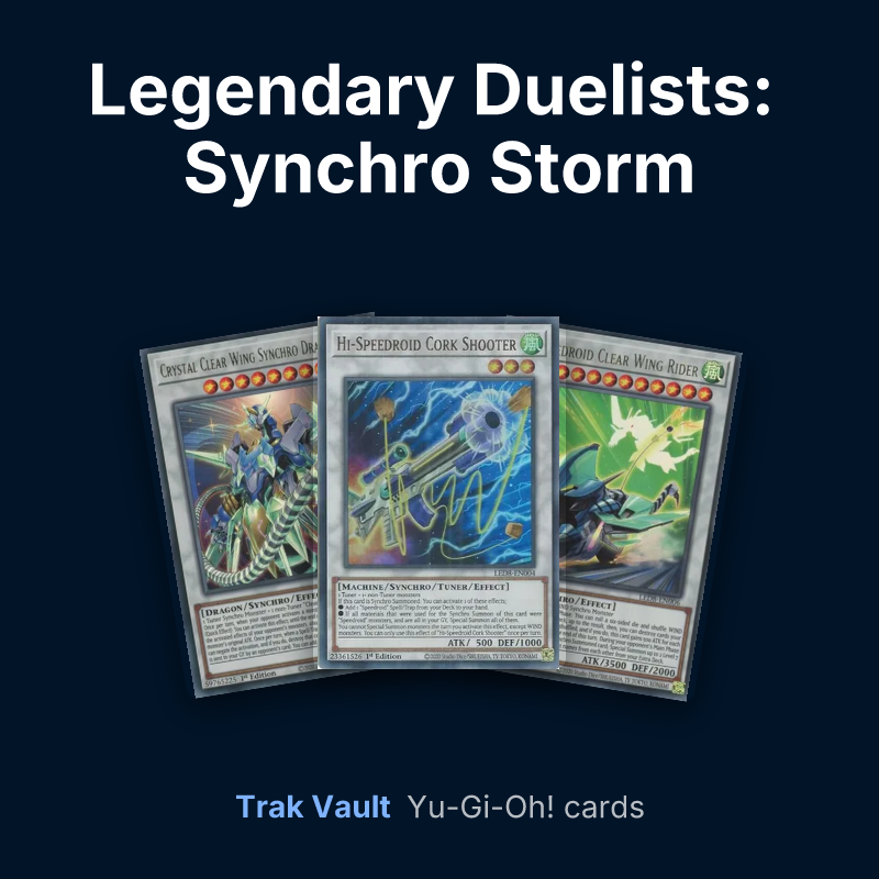 Legendary Duelists: Synchro Storm Yu-Gi-Oh! cards: Crystal Clear Wing Synchro Dragon, Hi-Speedroid Cork Shooter and Hi-Speedroid Clear Wing Rider