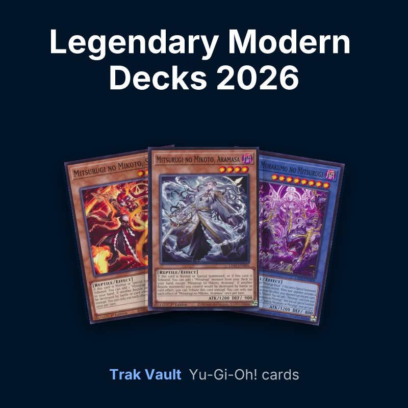Legendary Modern Decks 2026 Yu-Gi-Oh! cards: Mitsurugi no Mikoto, Saji, Mitsurugi no Mikoto, Aramasa and Ame no Murakumo no Mitsurugi