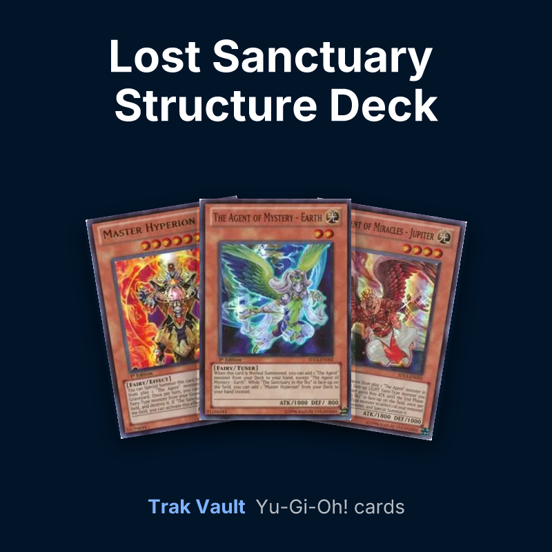 Lost Sanctuary Structure Deck Yu-Gi-Oh! cards: Master Hyperion, The Agent of Mystery - Earth and The Agent of Miracles - Jupiter