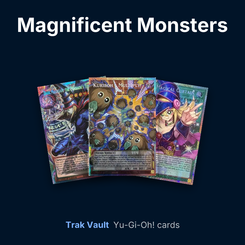Magnificent Monsters Yu-Gi-Oh! cards: Dark Magician, the Pharaoh's Servant, Kuriboh - Multiply! and Dark Magical Curtain