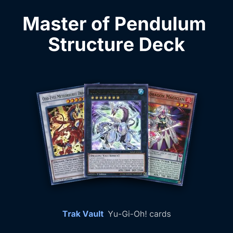 Master of Pendulum Structure Deck Yu-Gi-Oh! cards: Odd-Eyes Meteorburst Dragon, Odd-Eyes Absolute Dragon and Nobledragon Magician