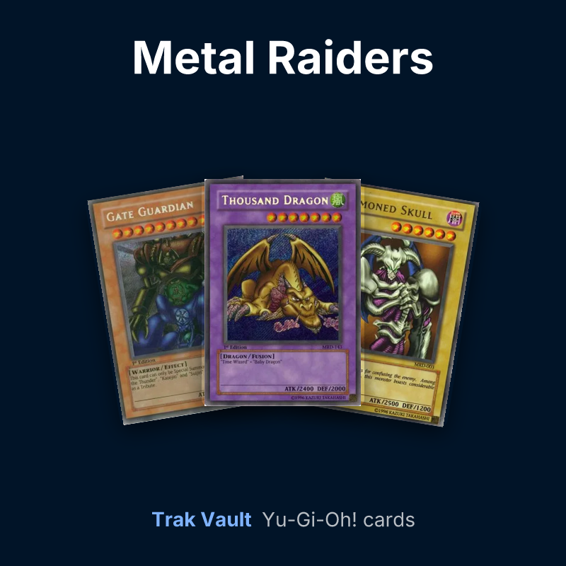 Metal Raiders Yu-Gi-Oh! cards: Gate Guardian, Thousand Dragon and Summoned Skull