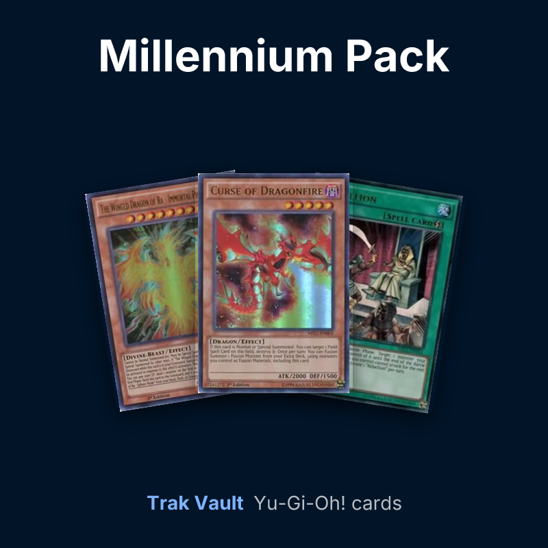 Millennium Pack Yu-Gi-Oh! cards: The Winged Dragon of Ra - Immortal Phoenix, Curse of Dragonfire and Rebellion