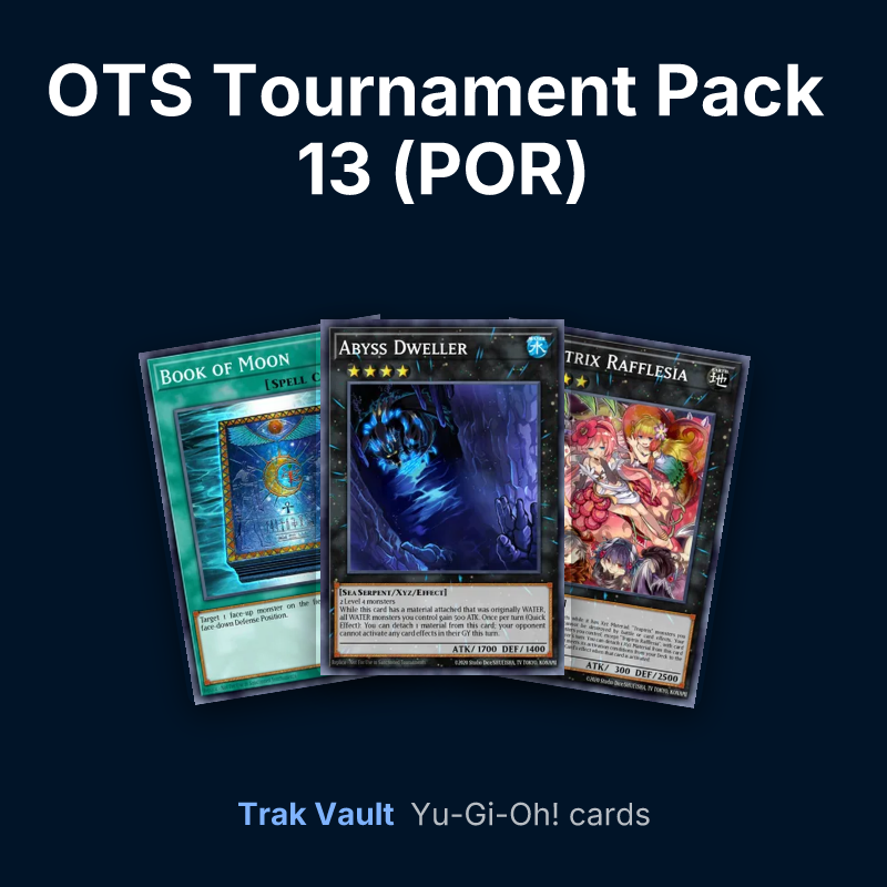 OTS Tournament Pack 13 (POR) Yu-Gi-Oh! cards: Book of Moon, Abyss Dweller and Traptrix Rafflesia