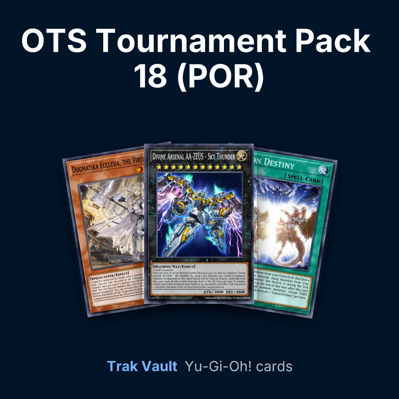 OTS Tournament Pack 18 (POR) Yu-Gi-Oh! cards: Dogmatika Ecclesia, the Virtuous, Divine Arsenal AA-ZEUS - Sky Thunder and Fusion Destiny