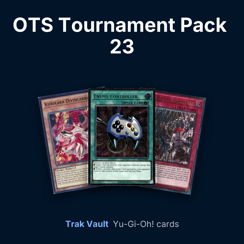 OTS Tournament Pack 23 Yu-Gi-Oh! cards: Kurikara Divincarnate, Enemy Controller and Big Welcome Labrynth