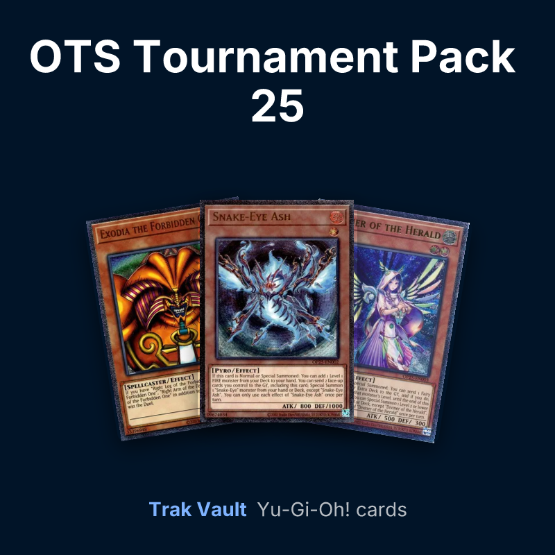 OTS Tournament Pack 25 Yu-Gi-Oh! cards: Exodia the Forbidden One, Snake-Eye Ash and Diviner of the Herald