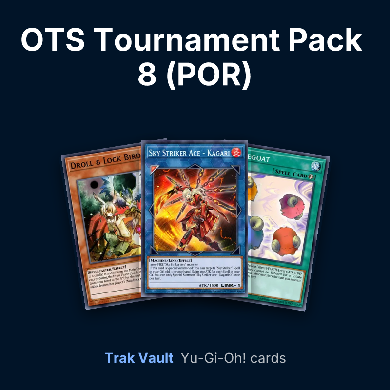 OTS Tournament Pack 8 (POR) Yu-Gi-Oh! cards: Droll & Lock Bird, Sky Striker Ace - Kagari and Scapegoat