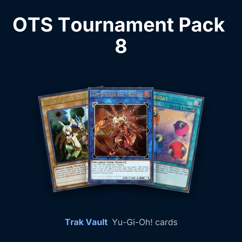 OTS Tournament Pack 8 Yu-Gi-Oh! cards: Droll & Lock Bird, Sky Striker Ace - Kagari and Scapegoat