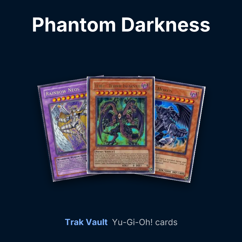 Phantom Darkness Yu-Gi-Oh! cards: Rainbow Neos, Yubel - Terror Incarnate and Dark Horus