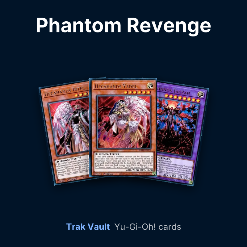Phantom Revenge Yu-Gi-Oh! cards: Hecahands Ibtel, Hecahands Yadel and Hecahands Jauzah