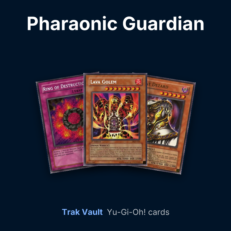 Pharaonic Guardian Yu-Gi-Oh! cards: Ring of Destruction, Lava Golem and Great Dezard