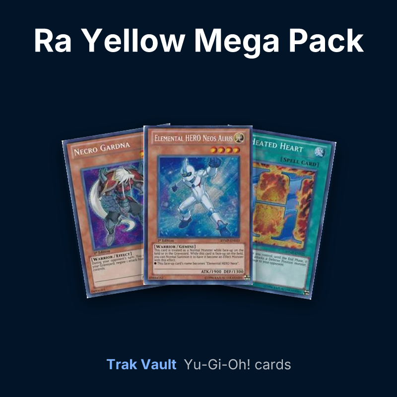 Ra Yellow Mega Pack Yu-Gi-Oh! cards: Necro Gardna, Elemental HERO Neos Alius and H - Heated Heart