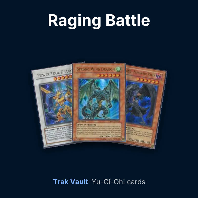 Raging Battle Yu-Gi-Oh! cards: Power Tool Dragon, Strong Wind Dragon and Blackwing - Elphin the Raven