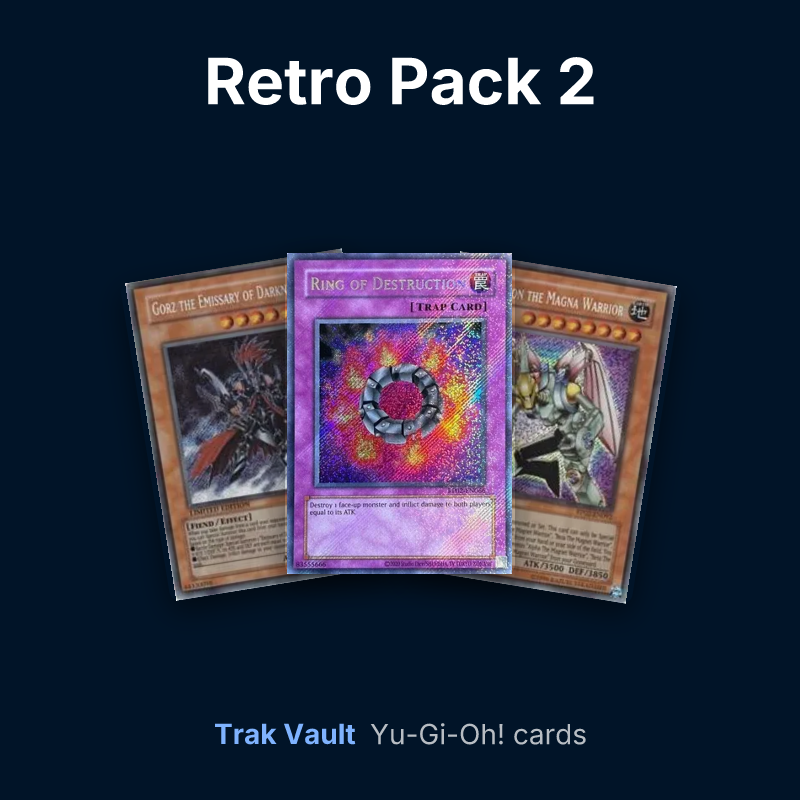 Retro Pack 2 Yu-Gi-Oh! cards: Gorz the Emissary of Darkness, Ring of Destruction and Valkyrion the Magna Warrior